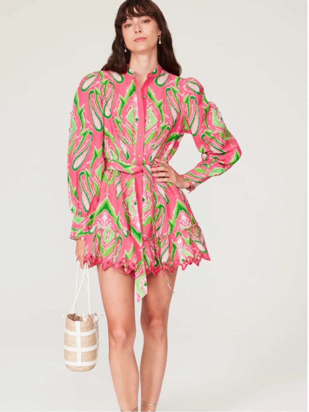 Hemant & Nandita pink floral Print long sleeve Mini Dress XS